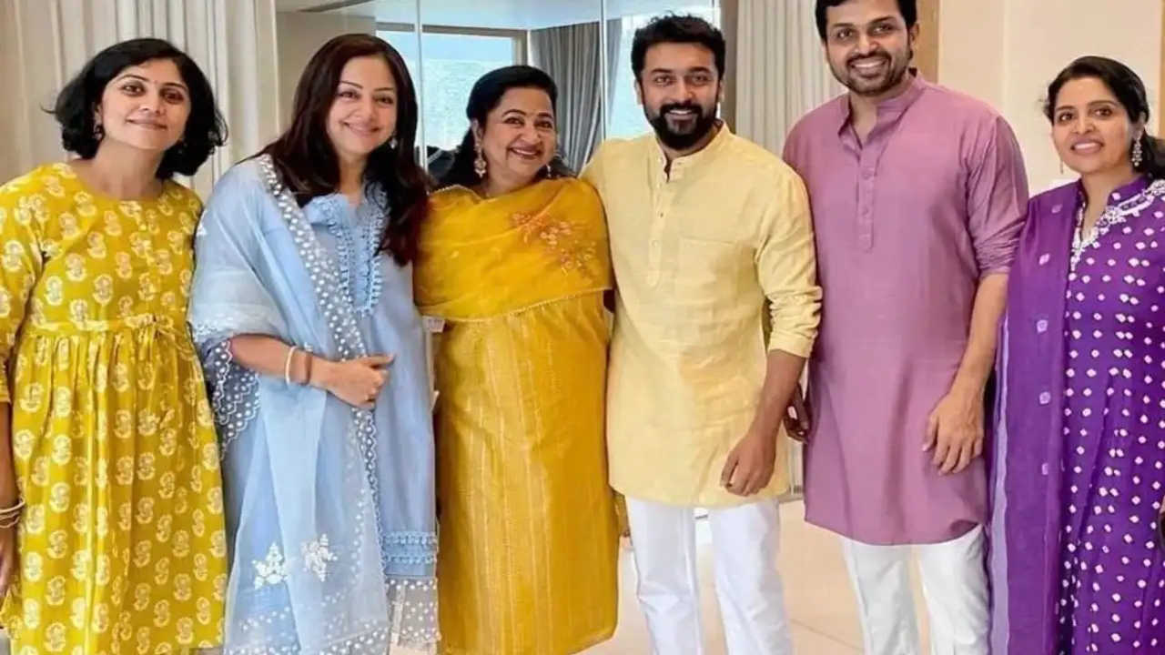 Suriya and Karthi pose for a perfect family photo in ethnic attire