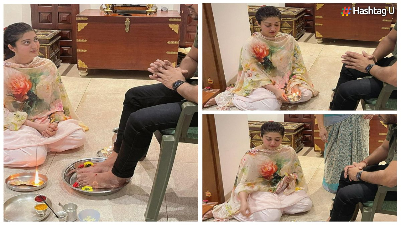 Pranitha Subhash Receives Praise for Participating in Traditional Ritual of Husband’s Padapuja