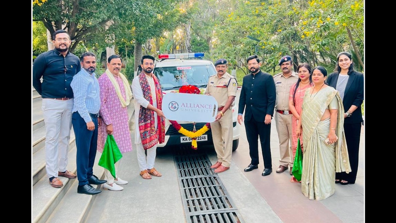 Alliance University donates patrolling vehicle to Anekal police station